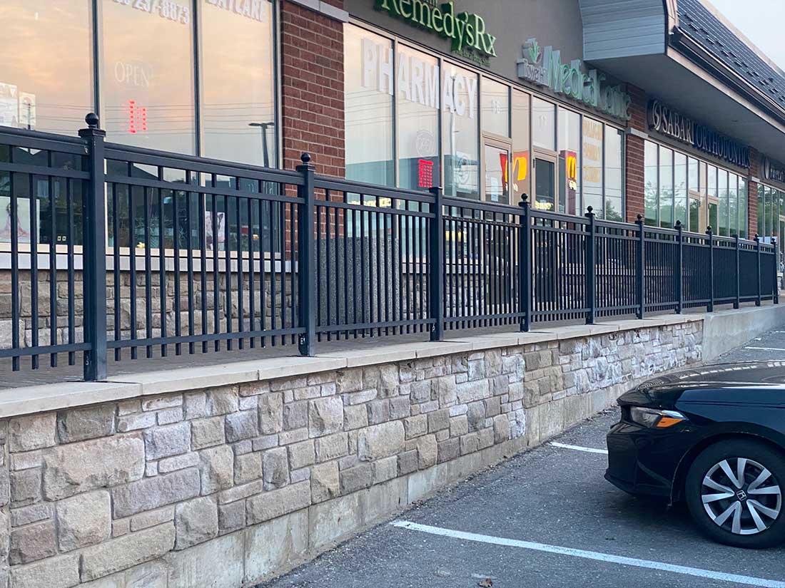 Aluminum Railings With Double Bar installed in Barrie Plaza