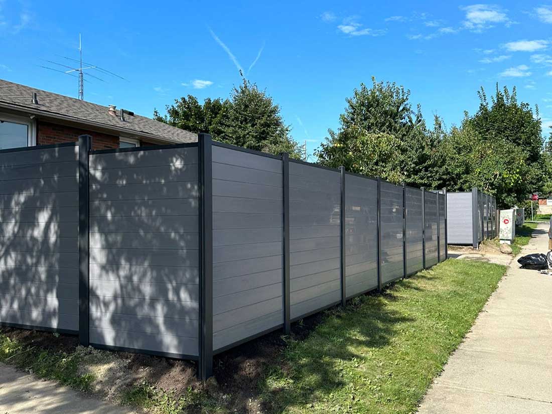 Horizontal Grey Vinyl Fence Panels-Vinyl Fence-Vinyl Privacy Fence Installed in Barrie