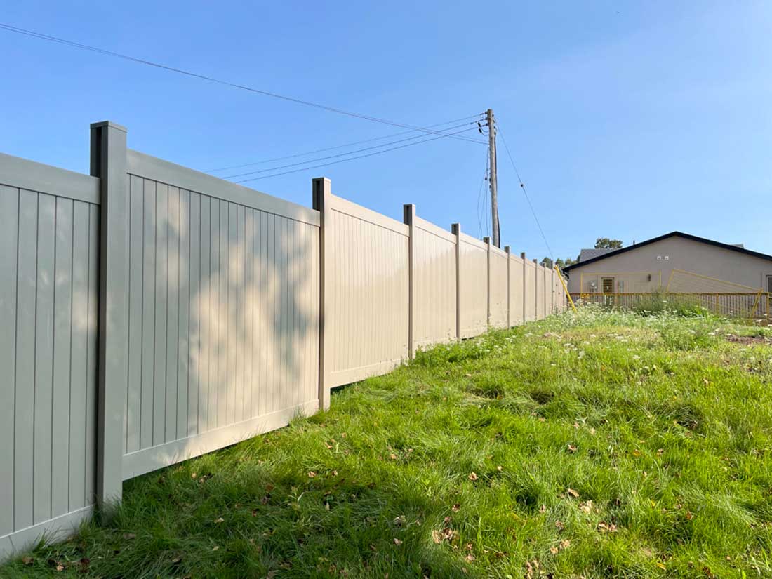 Tan Vinyl Fence Panels-Vinyl Fence-Vinyl Privacy Fence Installed in Barrie
